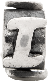 Sterling Silver 925 Antiqued Alphabet Bead with Letter I, Casted Solid Design